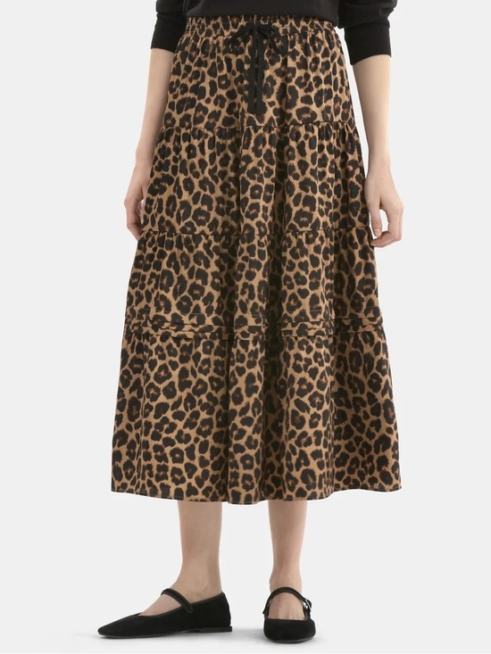 Time and Tru Dresses & Skirts - Time & Tru Leopard Print Tiered Midi Skirt - Brown/Black, Size S